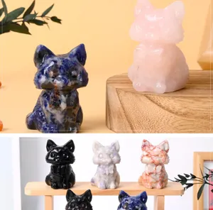 Natural crystal cat gemstone carving figurine cute animal home decor craft ornament desktop display