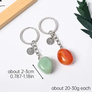 Natural crystal raw stone keychain zodiac tumbled stone car bag key pendant decor