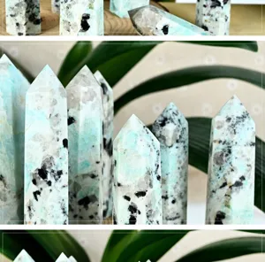 Natural blue crystal hexagonal prism pillar gemstone for home decor healing meditation energy stone