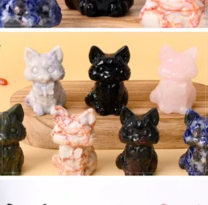 Natural crystal cat figurine carving cute gemstone animal home decor ornament gemstone gift