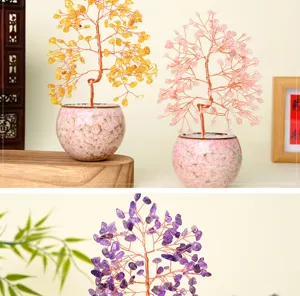 Arbre d'argent en cristal naturel bonsaï en pierre précieuse pour décoration de bureau et cadeau