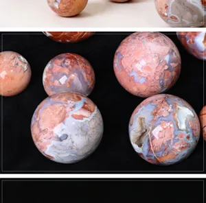 Boule de cristal en agate fleur de cerisier naturelle pierre brute polie déco bureau maison