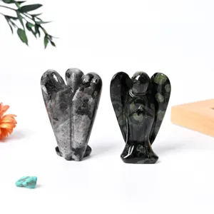 Natural crystal angel figurine set, carved gemstone sculpture for home decor and healing gift.