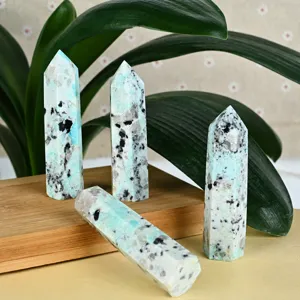 Natural Blue Crystal Pillar Six-Sided Hexagonal Energy Stone Home Decor Display Stand