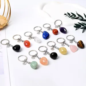 Natural crystal tumbled stone keychains with zodiac signs, stylish bag and car key pendants.