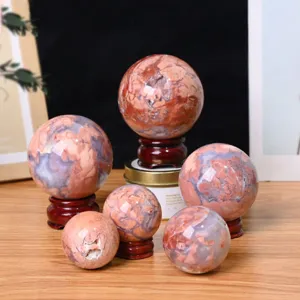 Sphère de Pierre de Guérison en Boule de Cristal d'Agate de Fleur de Cerisier Naturelle Décoration de Bureau