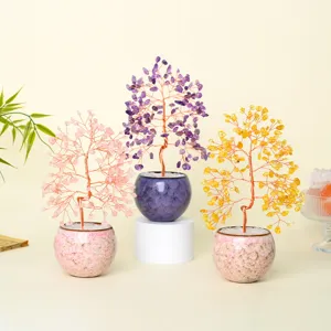 Arbre à Argent en Cristal Naturel Améthyste Citrine Quartz Rose Pierre Précieuse Arbre de Fortune Décoration de Table Bureau