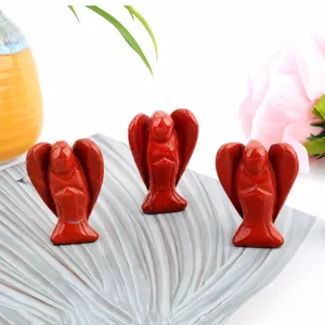Red crystal stone carved angel figurine healing crystal pocket angel home decor ornament gift