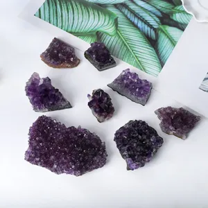 Natural amethyst cluster mineral specimen raw crystal for healing energy decor and meditation.