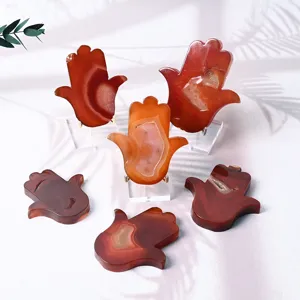 Agate Rouge Naturelle Géode Paume Cristal Pierre Brute Polie Sculptée Main Hamsa Décoration Intérieure Fournitures Énergétiques