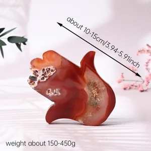 Sculpture de paume en cristal d'agate rouge naturelle, decoration de guerison, mineral.