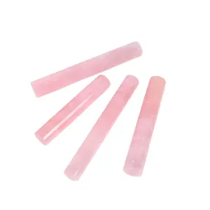 Natural rose quartz crystal cylinder pillar raw stone polished for home office decor 4pcs
