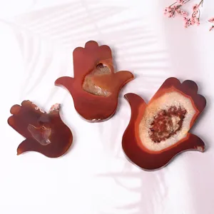 Géode cristal agate rouge sculptée main forme paume de guérison décoration maison naturelle