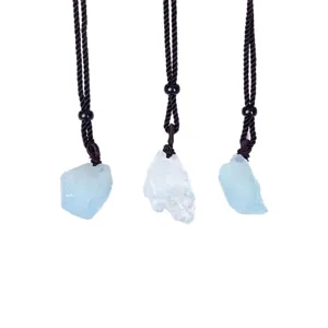 Collier pendentif en cristal aigue-marine brute naturelle pour hommes et femmes, bijou minéral.