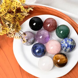 Ensemble de sphères en cristal naturel, boules de pierres précieuses polies pour déco et bijoux DIY.