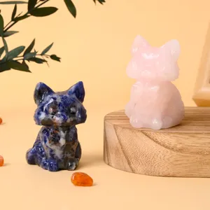Natural crystal cat figurine home decor, cute gemstone animal carving ornament for desktop decoration.