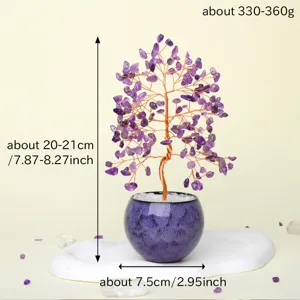 Arbre a monnaie en cristal d'amethyste avec pot en ceramique pour deco de bureau et maison