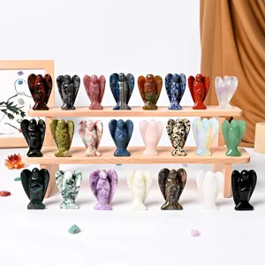 Natural crystal stone angel figurine healing gemstone carving home decor desktop ornament display