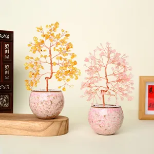 Arbre à argent en cristal de citrine rose quartz décoration de bureau porte bonheur pour maison