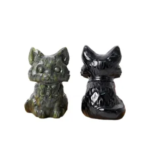 Natural crystal cat carving figurine cute home decor crystal animal ornament gift 1pc