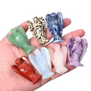 Natural crystal carved angel figurine, gemstone healing craft for home decoration wholesale