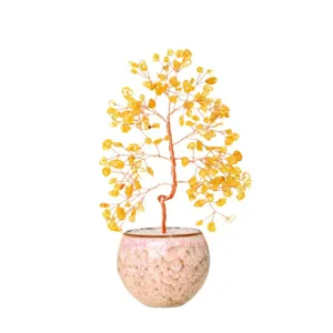 Arbre à argent en cristal de citrine naturelle figurine bonsaï pour bureau décoration