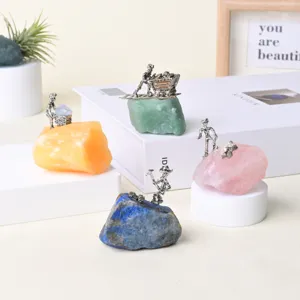 Adornos de Minero de Piedra Bruta de Cristal Natural Hechos a Mano Decoración de Escritorio Creativa Especimen de Cristal Adorno de Piedra Mineral