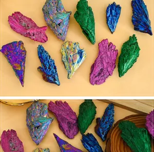 Colorful titanium coated crystal feather raw stone mineral specimen wholesale detail display.