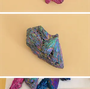 Natural crystal mineral specimen with iridescent peacock tail feather electroplated finish.