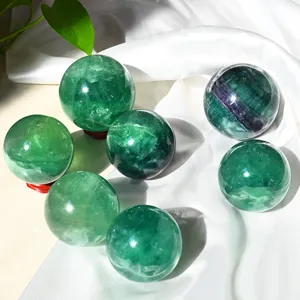 Natural Green Fluorite Crystal Ball Raw Stone Polished Energy Ball Home Desktop Decorative Ornament Mineral Specimen