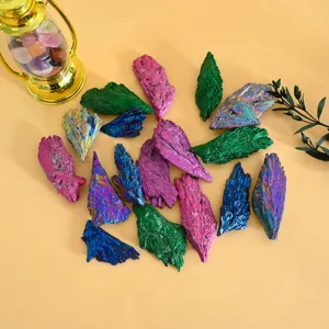 Natural Crystal Rough Ore Mineral Specimen Electroplated Peacock Feather Shape Healing Stone Home Decor