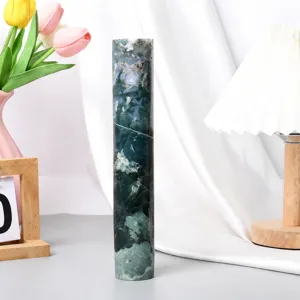 Natural moss agate crystal pillar healing energy stone for home office desk decoration ornament