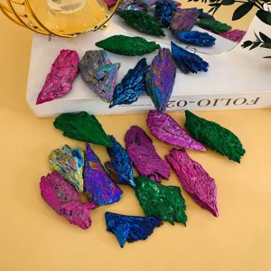 Wholesale natural electroplated crystal raw stone mineral specimen peacock feather colorful stones.