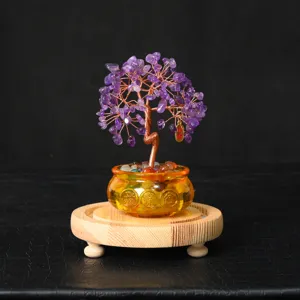 Natural Amethyst Crystal Money Tree Bonsai Feng Shui Wealth Tree Decor for Home Office
