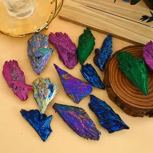 Natural titanium coated crystal mineral specimens, colorful peacock feather shaped rough stones.