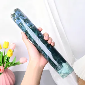 Natural Moss Agate Crystal Wand Healing Energy Stone Pillar for Home Office Decor