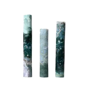 Natural moss agate cylindrical crystal pillar raw stone energy wand home office decor
