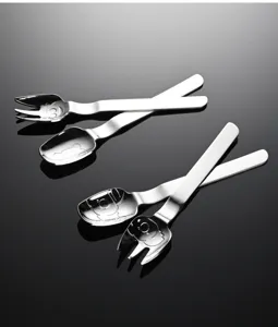 Stainless steel kids fork spoon set cute koala bear engraved baby cutlery tableware
