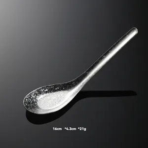 Reine Titan Flachboden Suppenlöffel mit Kristall-Eisblumen-Textur, 16cm Haushaltsbesteck neu.