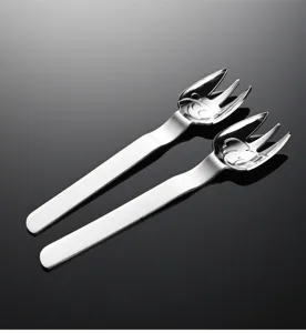 Stainless steel children fork detail, cute engraved cartoon koala design, glossy finish tableware