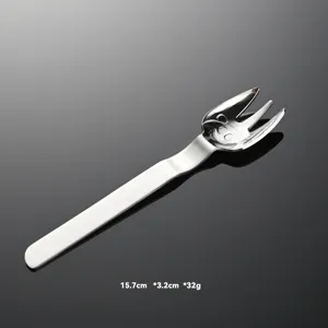 Stainless steel children's fork with cute koala bear pattern stamp, detail view, 15.7cm.