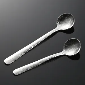 Cuillère à Assaisonnement en Titane Pur Mini Texture Martelée Cristal Café Sel Sucre Petite Cuillère Ronde Vaisselle en Métal Inoxydable