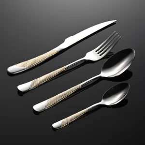 set di posate in acciaio inox 304 4 pezzi manico dorato coltello forchetta cucchiaio