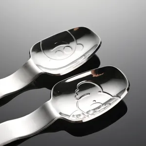 Stainless steel children spoon with cute bear embossed pattern for baby feeding use