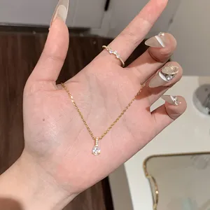 Korean mini teardrop zircon titanium steel necklace delicate gold clavicle chain fashion jewelry
