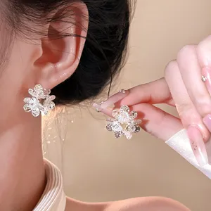 Minimalist Copper Camellia Flower Stud Earrings With 925 Sterling Silver Earring Post Zirconia Silver Floral Fashion Jewelry For Women