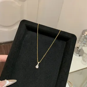 Exquisite detail view showcasing the elegant Korean teardrop zircon titanium steel necklace.
