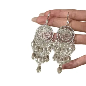 Dreamcatcher crystal tassel earrings, silver-plated fashion dangle drop jewelry for women