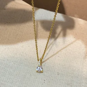 Exquisite detail view of Korean style minimalist water-drop zircon titanium steel necklace