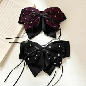 Französische Vintage Punkte Schleife Haarspangen Set, elegante Bänder und Perlen Anhänger.
